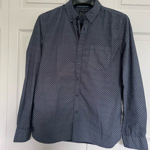 Men’s Denim and Flower Button Down Shirt Slim Fit Size Large